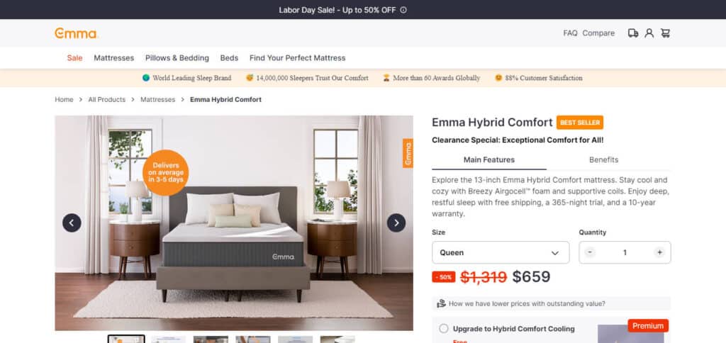 Emma Hybrid Comfort Inexpensive Mattress